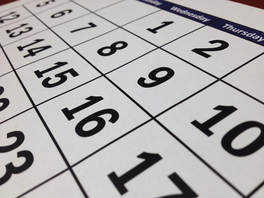 カレンダー、日数のイメージ